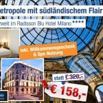 3 Tage zu zweit im 4 Sterne Radisson Blu Hotel Milano mit Frühstück für 143€